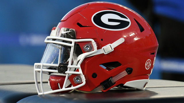 LEXINGTON, KY - NOVEMBER 03: A Georgia Bulldogs helmet sits on the sidelines during the SEC college football game between the Georgia Bulldogs and the Kentucky Wildcats on November 3, 2018, at Kroger Field in Lexington, Kentucky.