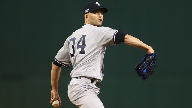 BOSTON, MA - OCTOBER 5: J.A. Happ #34 of the New York Yankees pitches during Game 1 of the ALDS against the Boston Red Sox at Fenway Park on Friday, October 5, 2018 in Boston, Massachusetts.