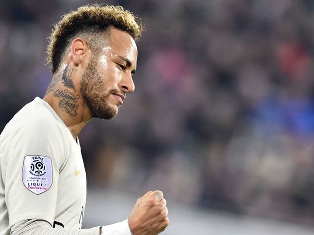 Paris Saint-Germain's Brazilian forward Neymar celebrates after scoring the opening goal during the French L1 football match Bordeaux vs Paris Saint-Germain (PSG), on December 2, 2018 in Bordeaux, southwestern France.