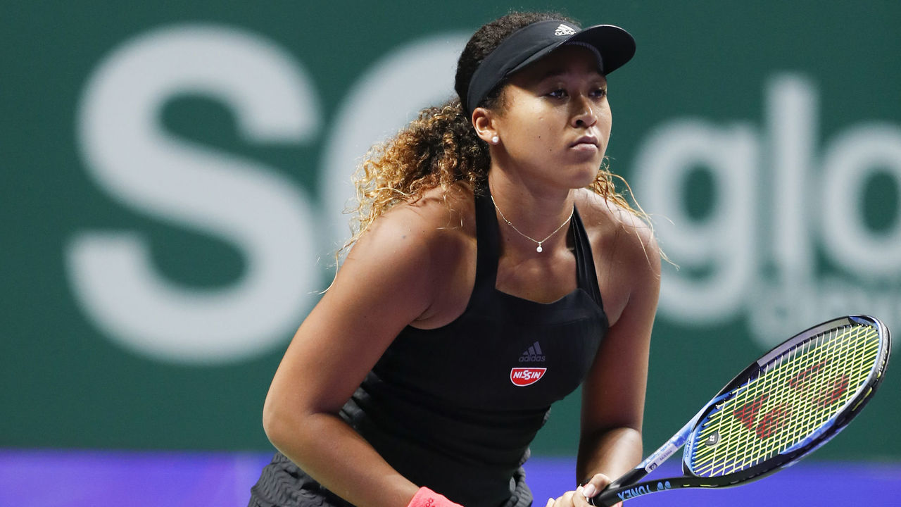 SINGAPORE, SINGAPORE - OCTOBER 26: Naomi Osaka of Japan during her Women's singles match against Kiki Bertens of the Netherlands during day 6 of the BNP Paribas WTA Finals Singapore presented by SC Global at Singapore Sports Hub on October 26, 2018 in Singapore.