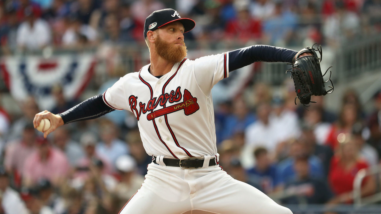 ATLANTA, GA - OCTOBER 08: Mike Foltynewicz #26 of the Atlanta Braves pitches in the first inning of Game Four of the National League Division Series against the Los Angeles Dodgers at Turner Field on October 8, 2018 in Atlanta, Georgia.