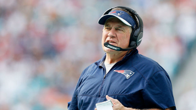 MIAMI, FL - DECEMBER 09: Head Coach Bill Belichick of the New England Patriots looks on during the first half against the Miami Dolphins at Hard Rock Stadium on December 9, 2018 in Miami, Florida.