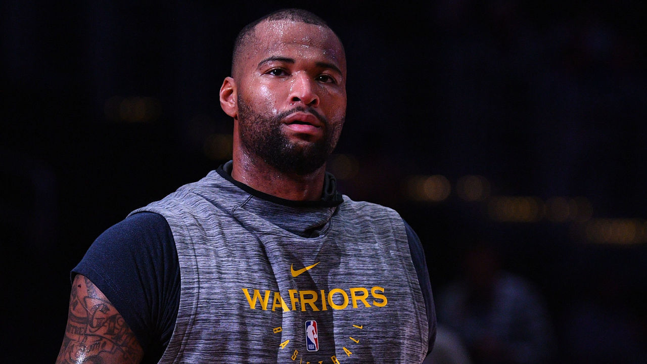 LOS ANGELES, CA - NOVEMBER 12: Golden State Warriors Center DeMarcus Cousins (0) looks on before a NBA game between the Golden State Warriors and the Los Angeles Clippers on November 12, 2018 at STAPLES Center in Los Angeles, CA.