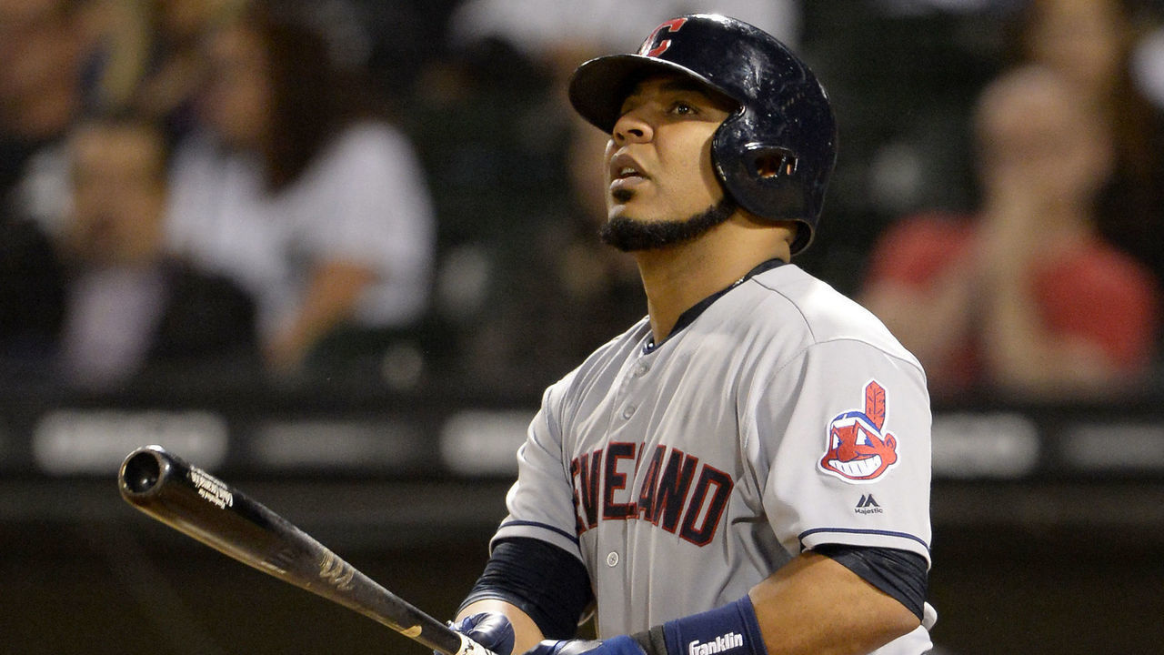 CHICAGO - SEPTEMBER 25: Edwin Encarnacion #10 of the Cleveland Indians bats against the Chicago White Sox on September 25, 2018 at Guaranteed Rate Field in Chicago, Illinois.