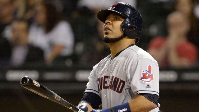 CHICAGO - SEPTEMBER 25: Edwin Encarnacion #10 of the Cleveland Indians bats against the Chicago White Sox on September 25, 2018 at Guaranteed Rate Field in Chicago, Illinois.