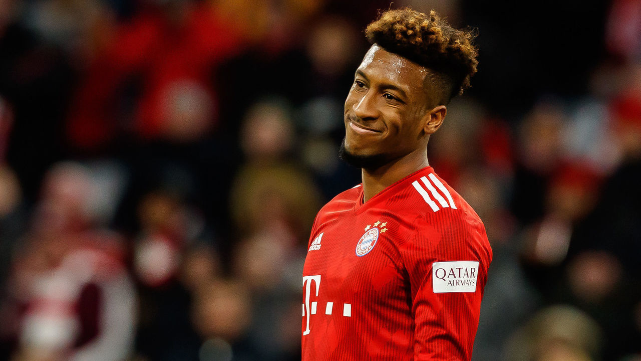 MUNICH, GERMANY - DECEMBER 08: Kingsley Coman of Bayern Muechen looks on during the Bundesliga match between FC Bayern Muenchen and 1. FC Nuernberg at Allianz Arena on December 8, 2018 in Munich, Germany.