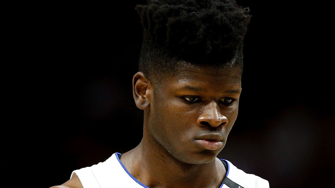 MIAMI, FL - DECEMBER 04: Mo Bamba #5 of the Orlando Magic looks on against the Miami Heat at American Airlines Arena on December 4, 2018 in Miami, Florida.
