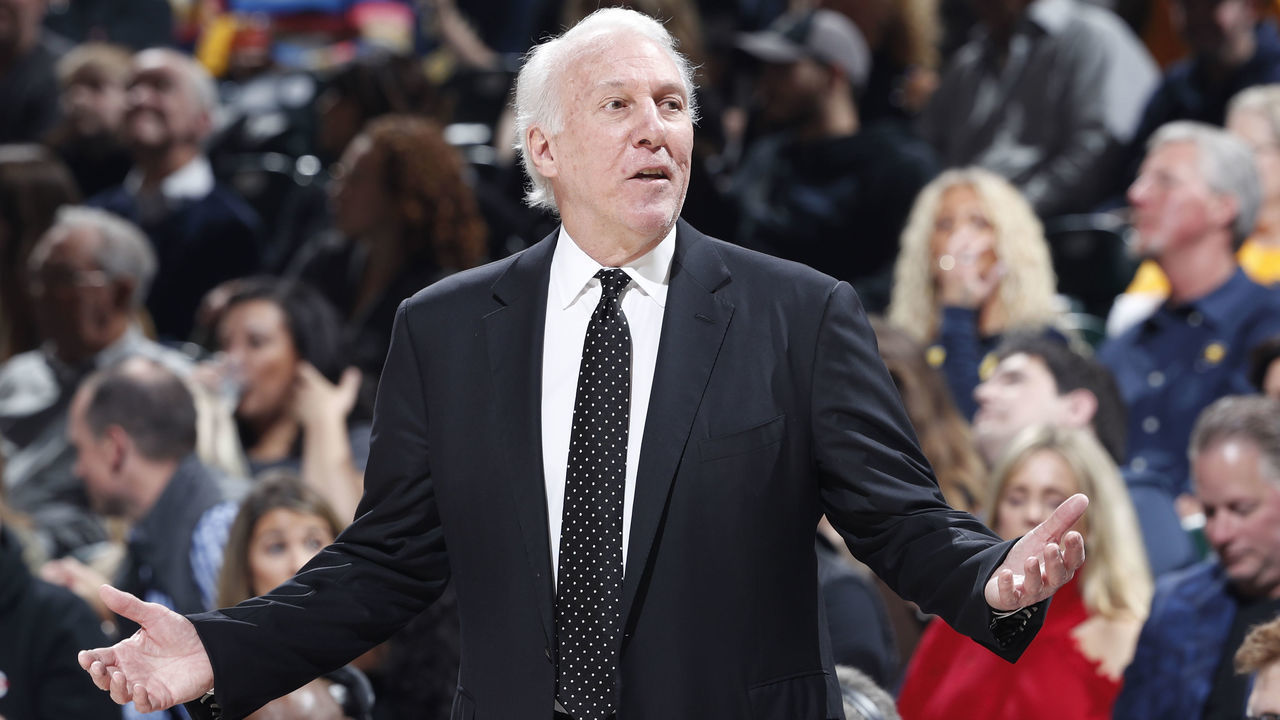 INDIANAPOLIS, IN - NOVEMBER 23: Head coach Gregg Popovich of the San Antonio Spurs reacts in the second half of the game against the Indiana Pacers at Bankers Life Fieldhouse on November 23, 2018 in Indianapolis, Indiana. NOTE TO USER: User expressly acknowledges and agrees that, by downloading and or using the photograph, User is consenting to the terms and conditions of the Getty Images License Agreement.