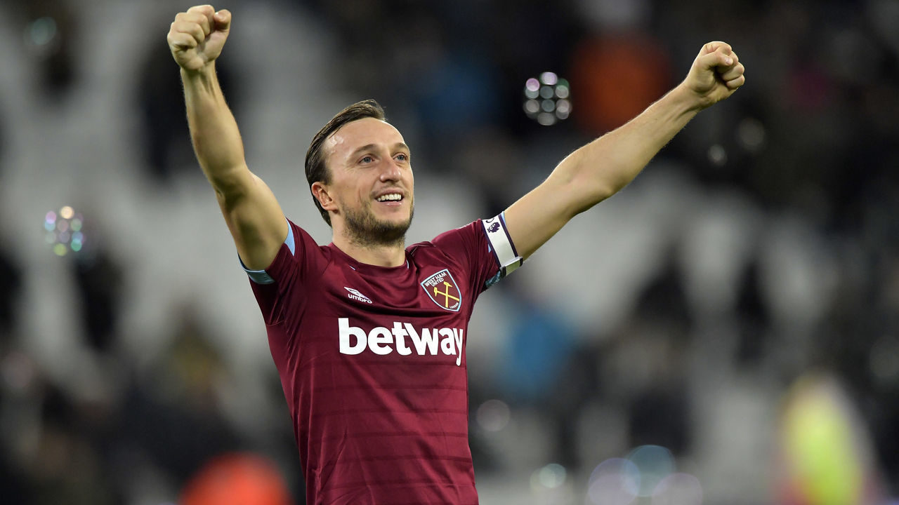 LONDON, ENGLAND - DECEMBER 08: Mark Noble of West Ham United at the Final Whistle after the Premier League match between West Ham United and Crystal Palace at London Stadium on December 8, 2018 in London, United Kingdom.
