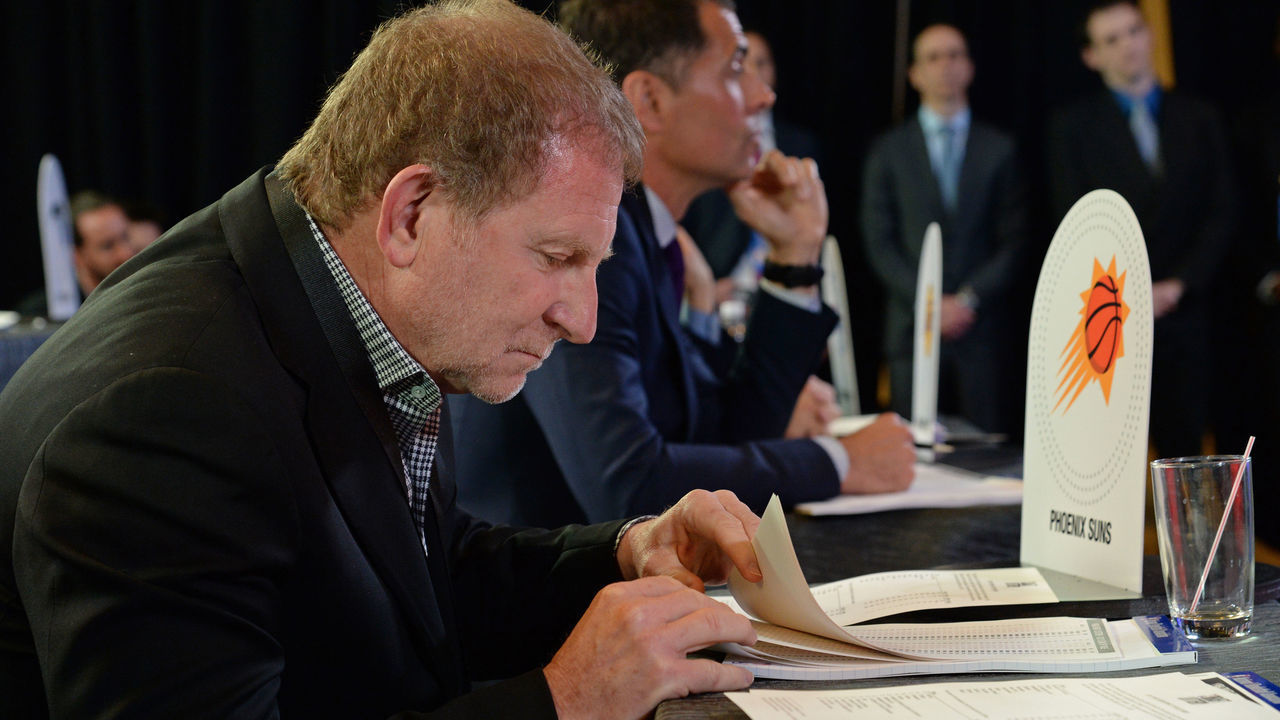 NEW YORK, NEW YORK - MAY 16: Robert Sarver of the Phoenix Suns takes notes inside the lottery room during the 2017 NBA Draft Lottery at the New York Hilton in New York, New York. Mandatory Copyright Notice: Copyright 2017 NBAE