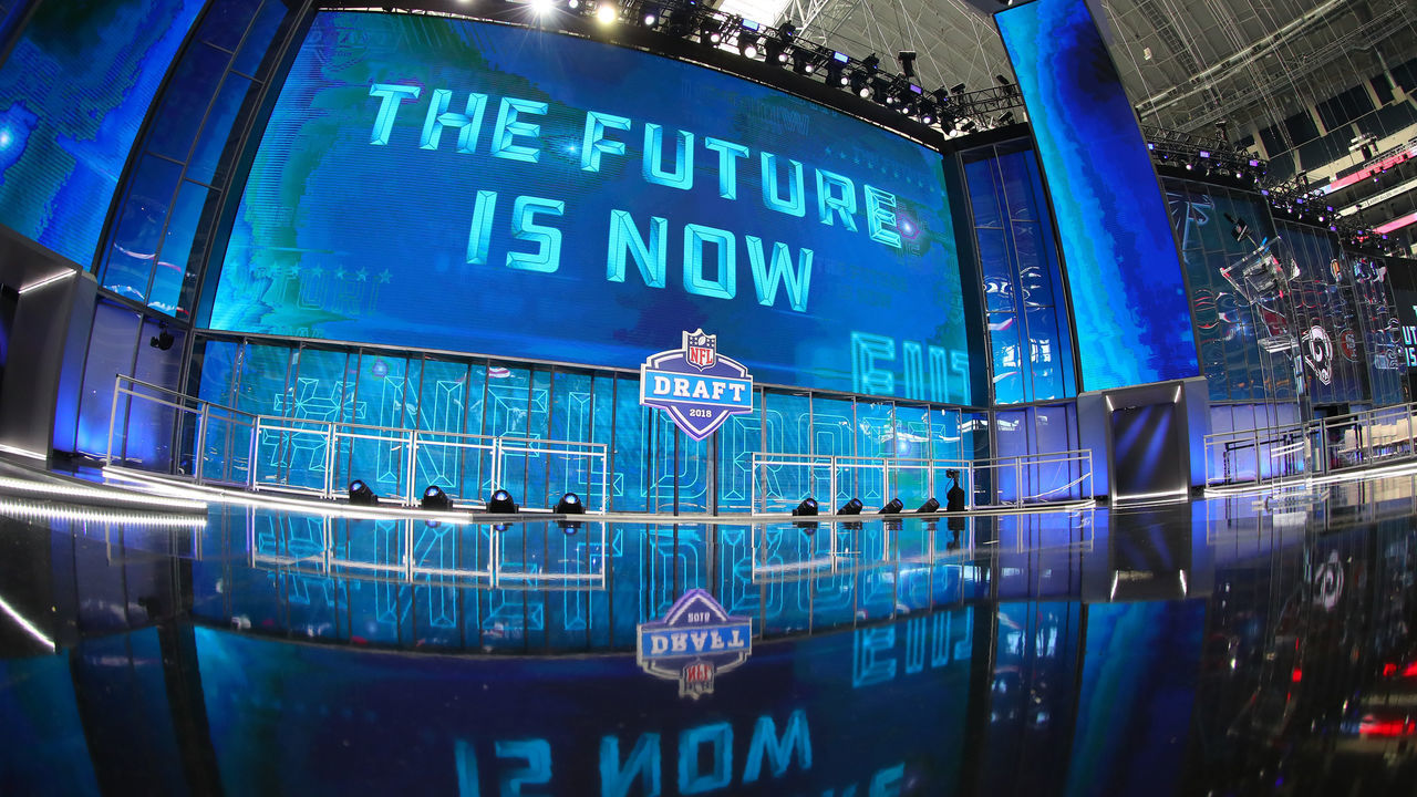 ARLINGTON, TX - APRIL 26: A General View of the 2018 NFL Draft Stage inside AT&T Statium prior to the 2018 NFL Draft on April 26, 2018 at AT&T Stadium in Arlington Texas.