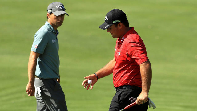 AUSTIN, TX - MARCH 23: Patrick Reed (R) reacts after losing the 5th hole of his match against Kevin Kisner during round two of the World Golf Championships-Dell Technologies Match Play at the Austin Country Club on March 23, 2017 in Austin, Texas.
