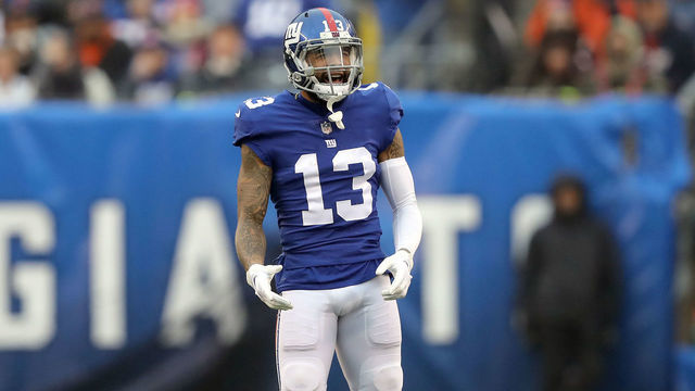 EAST RUTHERFORD, NEW JERSEY - DECEMBER 02: Odell Beckham #13 of the New York Giants reacts after missing a catch against the Chicago Bears at MetLife Stadium on December 02, 2018 in East Rutherford, New Jersey.