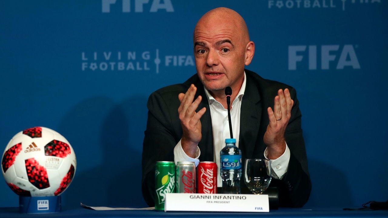 FIFA President Gianni Infantino speaks during a press conference in the Qatar capital, Doha on December 13, 2018.
