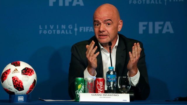 FIFA President Gianni Infantino speaks during a press conference in the Qatar capital, Doha on December 13, 2018.