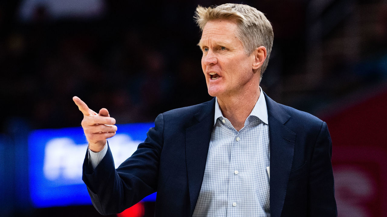 CLEVELAND, OH - DECEMBER 5: Head coach Steve Kerr of the Golden State Warriors yells to his players during the second half against the Cleveland Cavaliers at Quicken Loans Arena on December 5, 2018 in Cleveland, Ohio. The Warriors defeated the Cavaliers 129-105. NOTE TO USER: User expressly acknowledges and agrees that, by downloading and/or using this photograph, user is consenting to the terms and conditions of the Getty Images License Agreement.