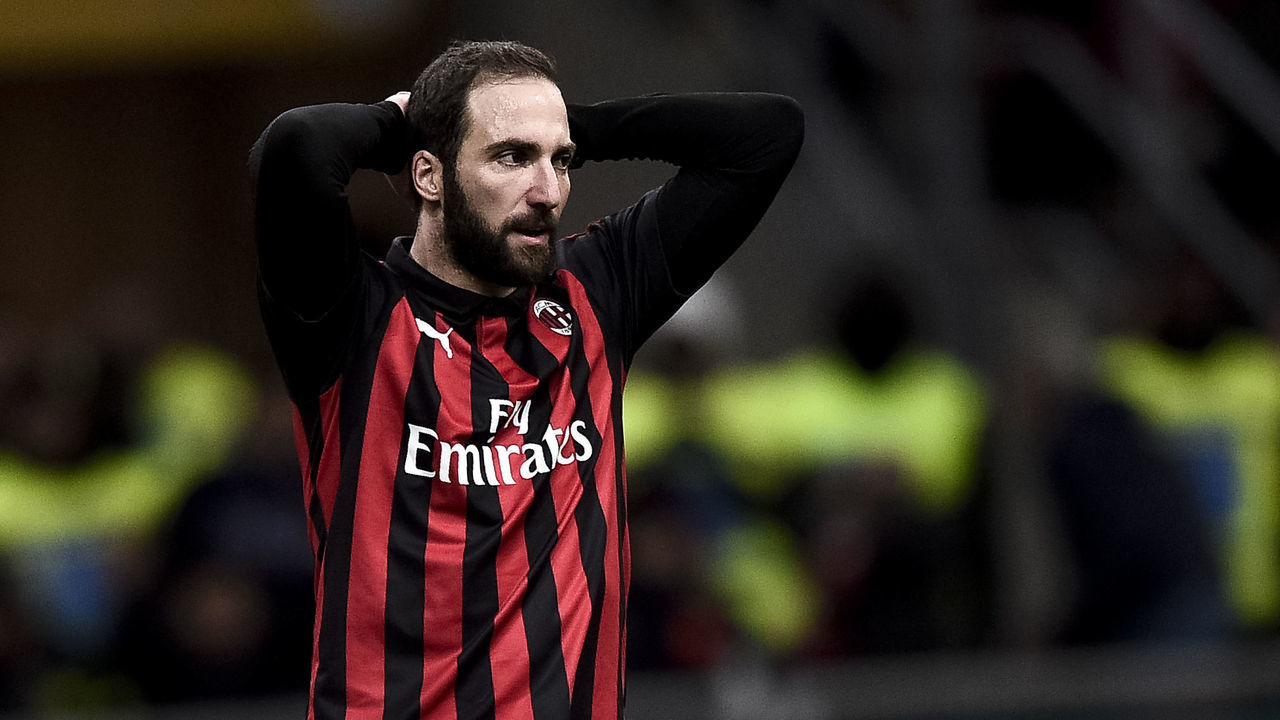 STADIO GIUSEPPE MEAZZA, MILAN, ITALY - 2018/12/09: Gonzalo Higuain of AC Milan looks dejected during the Serie A football match between AC Milan and Torino FC. The match ended in a 0-0 tie.