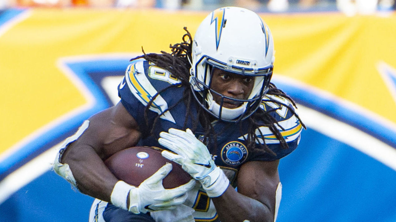 CARSON, CA - NOVEMBER 18: Los Angeles Chargers Running Back Melvin Gordon III (28) during an NFL football game between the Denver Broncos and the Los Angeles Chargers on November 18, 2018 at The Stub Hub Center in Carson, CA.