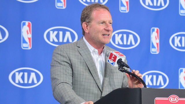 PHOENIX, AZ - APRIL 23: Robert G. Sarver Managing Partner for the Phoenix Suns speaks at the press conference where Goran Dragic is awarded the KIA NBA Most Improved Player Award on April 23, 2014 at U.S. Airways Center in Phoenix, Arizona. Mandatory Copyright Notice: Copyright 2014 NBAE