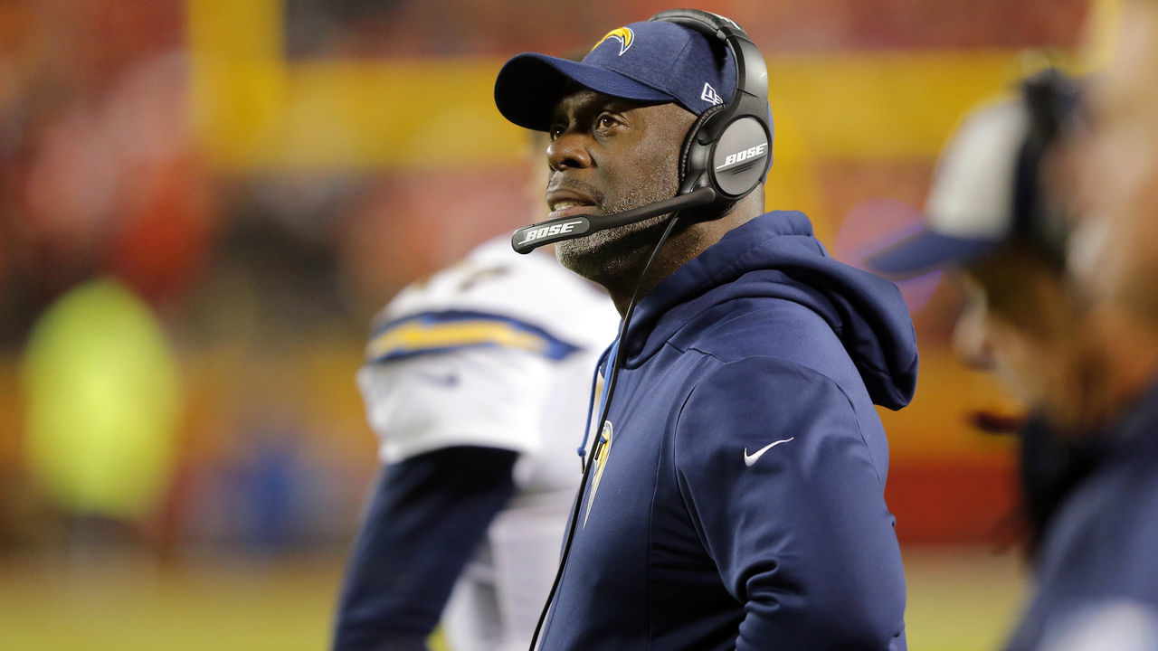 KANSAS CITY, MISSOURI - DECEMBER 13: Head coach Anthony Lynn of the Los Angeles Chargers watches from the sidelines during the game against the Kansas City Chiefs at Arrowhead Stadium on December 13, 2018 in Kansas City, Missouri.