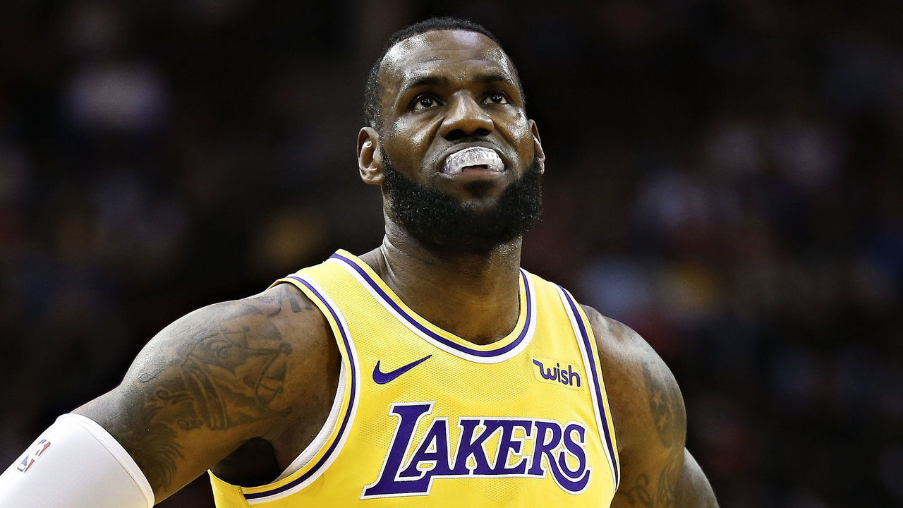 HOUSTON, TX - DECEMBER 13: LeBron James #23 of the Los Angeles Lakers checks the scoreboard during the second quarter against the Houston Rockets at Toyota Center on December 13, 2018 in Houston, Texas.