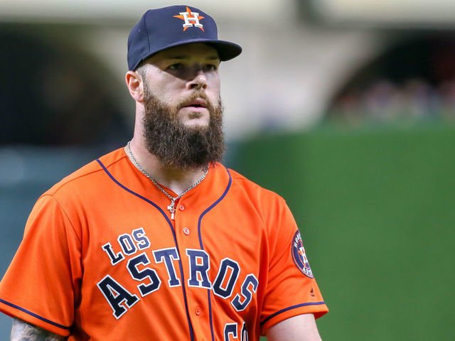 HOUSTON, TX - SEPTEMBER 14: Houston Astros starting pitcher Dallas Keuchel (60) comes off the mound during the baseball game between the Arizona Diamondbacks and Houston Astros on September 14, 2018 at Minute Maid Park in Houston, Texas.