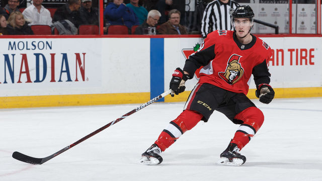 OTTAWA, ON - OCTOBER 23: Alex Formenton #59 of the Ottawa Senators skates against the Boston Bruins at Canadian Tire Centre on October 23, 2018 in Ottawa, Ontario, Canada.
