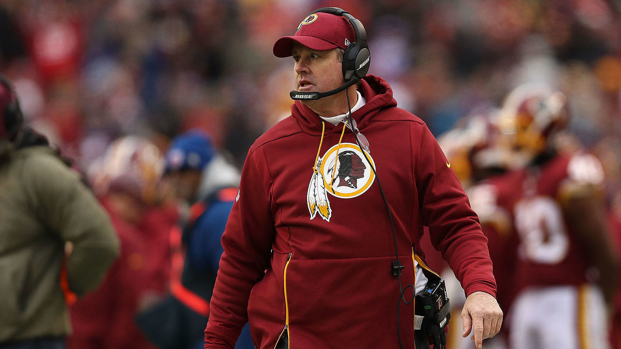 LANDOVER, MD - DECEMBER 09: Head coach Jay Gruden of the Washington Redskins looks on in the second quarter against the New York Giants at FedExField on December 9, 2018 in Landover, Maryland.