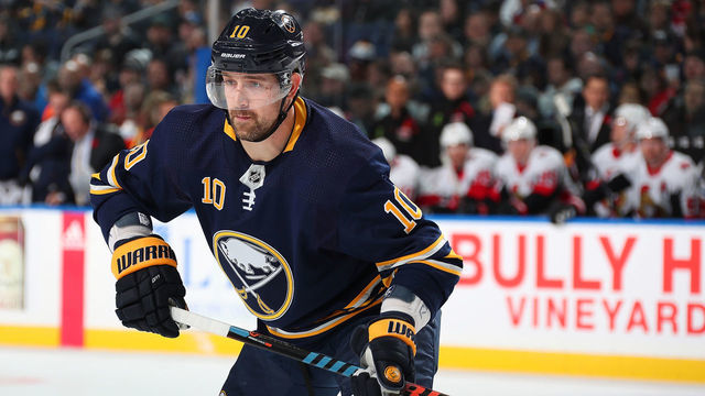 BUFFALO, NY - NOVEMBER 3: Patrik Berglund #10 of the Buffalo Sabres skates against the Ottawa Senators during an NHL game on November 3, 2018 at KeyBank Center in Buffalo, New York.