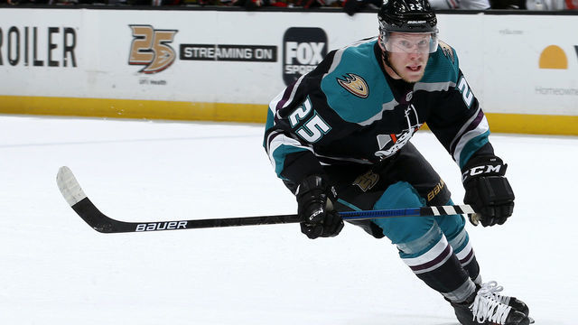 ANAHEIM, CA - DECEMBER 5: Ondrej Kase #25 of the Anaheim Ducks skates during the game against the Chicago Blackhawks on December 5, 2018 at Honda Center in Anaheim, California.