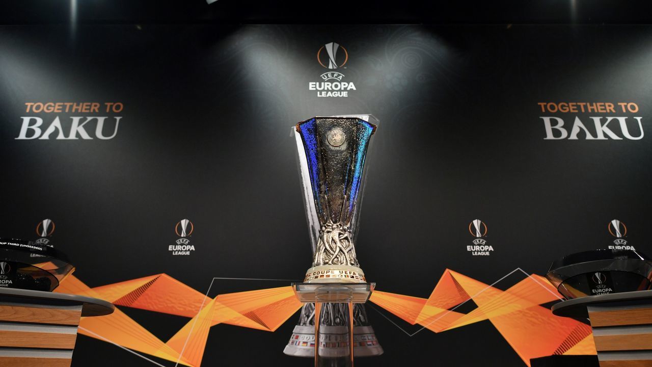The UEFA Europa League football cup is displayed prior to the draw for the round of 32 of the UEFA Europa League football tournament at the UEFA headquarters in Nyon on December 17, 2018.