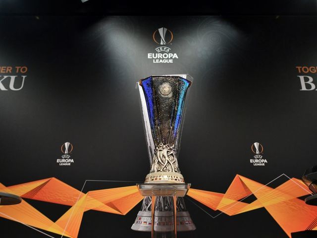 The UEFA Europa League football cup is displayed prior to the draw for the round of 32 of the UEFA Europa League football tournament at the UEFA headquarters in Nyon on December 17, 2018.