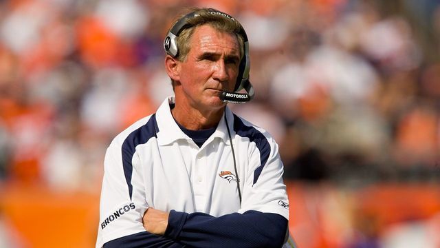 DENVER, CO - SEPTEMBER 21: Head coach Mike Shanahan of the Denver Broncos watches his team play the New Orleans Saints at Invesco Field at Mile High on September 21, 2008 in Denver, Colorado. The Broncos beat the Saints 34-32.