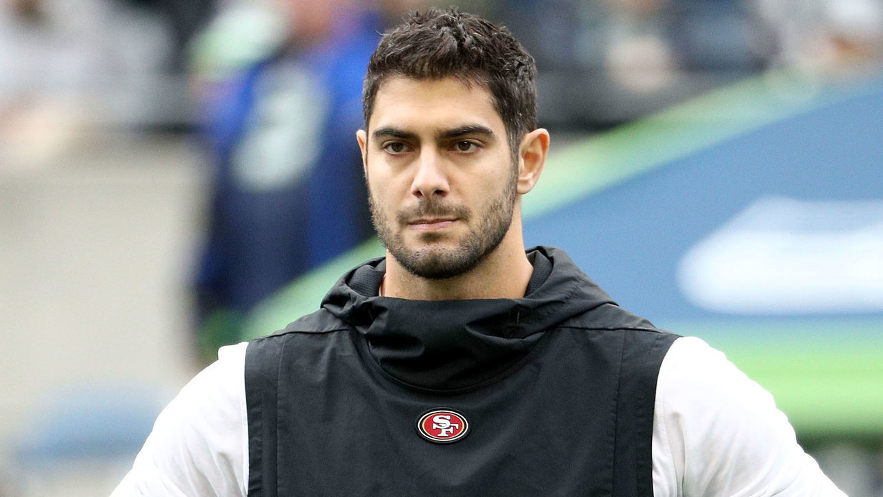 SEATTLE, WA - DECEMBER 02: Jimmy Garoppolo #10 of the San Francisco 49ers on the field prior to the San Francisco 49ers taking on the Seattle Seahawks during their game at CenturyLink Field on December 2, 2018 in Seattle, Washington.