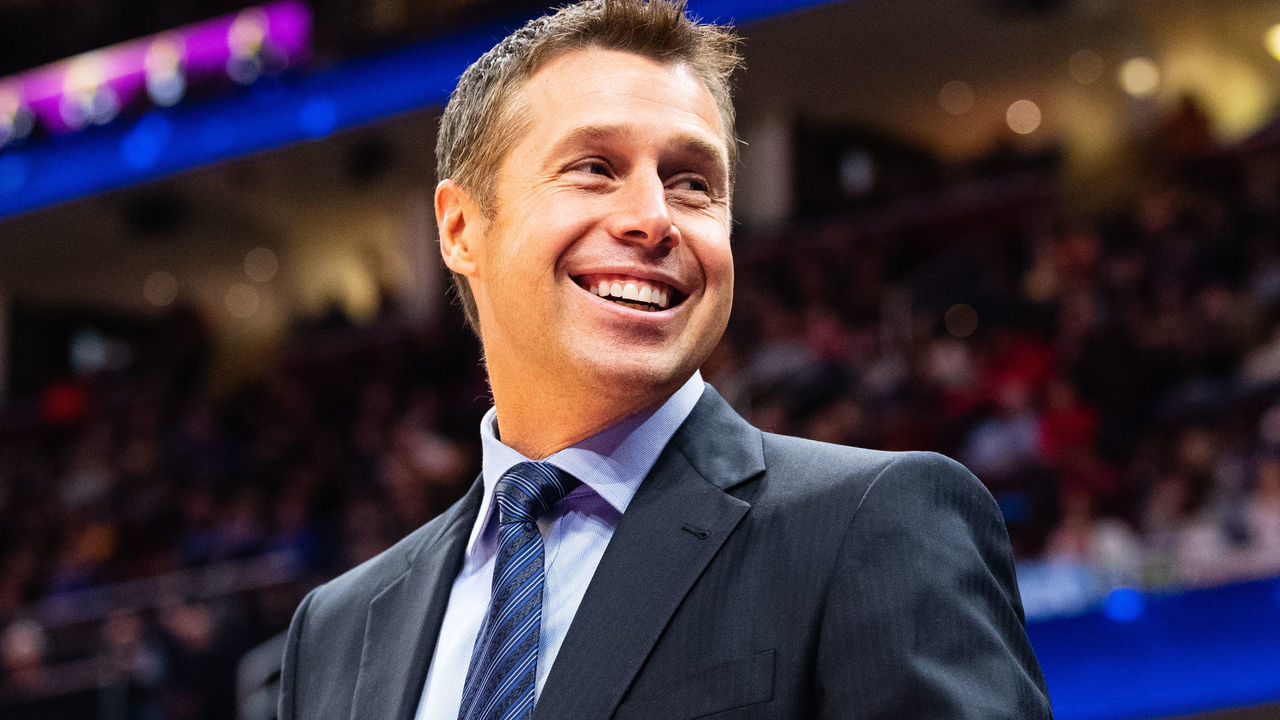 CLEVELAND, OH - DECEMBER 7: Head coach David Joerger of the Sacramento Kings smiles at fans during the first half against the Cleveland Cavaliers at Quicken Loans Arena on December 7, 2018 in Cleveland, Ohio. NOTE TO USER: User expressly acknowledges and agrees that, by downloading and/or using this photograph, user is consenting to the terms and conditions of the Getty Images License Agreement.