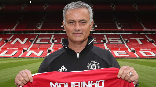MANCHESTER, ENGLAND - JULY 05: Manager Jose Mourinho of Manchester United poses at Old Trafford after being officially unveiled as Manchester United manager at Old Trafford on July 5, 2016 in Manchester, England.