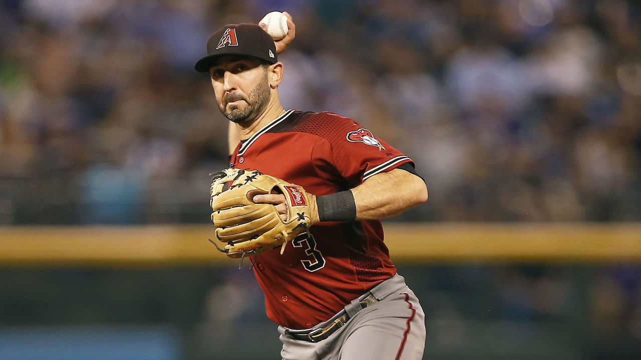 DENVER, CO - SEPTEMBER 12: Arizona Diamondbacks infielder Daniel Descalso (3) throws to first base for an out during a regular season game between the Colorado Rockies and the visiting Arizona Diamondbacks on September 12, 2018 at Coors Field in Denver, CO.