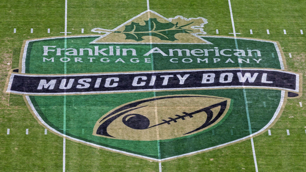 December 30 2015: Bowl game logo painted at center field prior to the start of the Franklin American Mortgage Music City Bowl at Nissan Stadium in Nashville, TN.