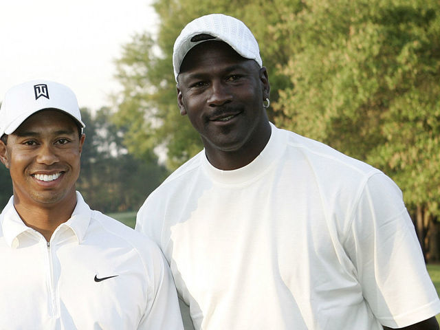 Skipper Beck (a Mercedes-Benz dealer from Charlotte), Tiger Woods and Michael Jordan, during the Pro-Am prior to the 2007 Wachovia Championship held at Quail Hollow Country Club in Charlotte, North Carolina on May 2, 2007.