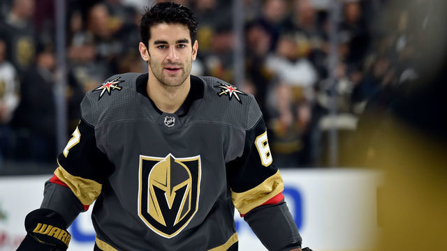 LAS VEGAS, NV - December 09: Max Pacioretty #67 of the Vegas Golden Knights skates during warmups prior to the game against the Dallas Stars against at T-Mobile Arena on December 9, 2018 in Las Vegas, Nevada.