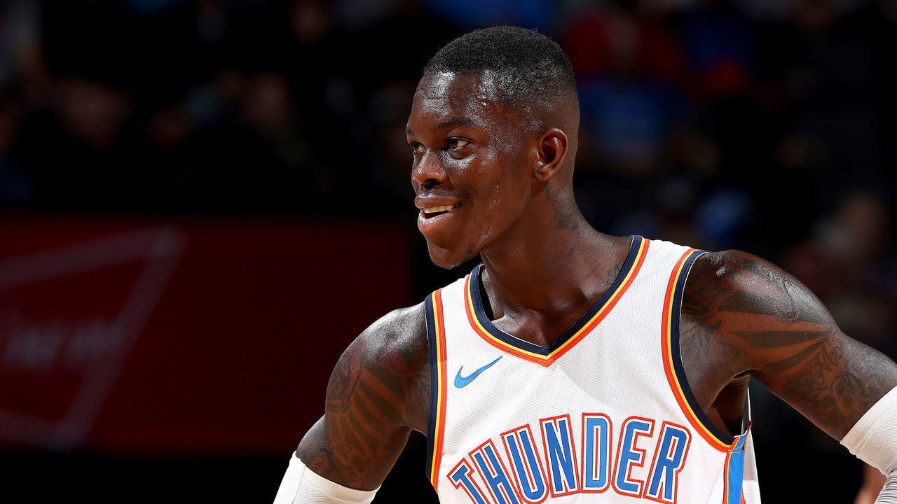 OKLAHOMA CITY, OK - DECEMBER 10: Dennis Schroder #17 of the Oklahoma City Thunder smiles during the game against the Utah Jazz on December 10, 2018 at Chesapeake Energy Arena in Oklahoma City, Oklahoma. Mandatory Copyright Notice: Copyright 2018 NBAE