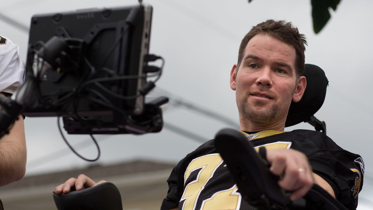 New Orleans, Louisiana,February 10, Steve Gleason, former Saints player rides in the Bacchus parade during Mardi Gras 2013. Gleason was a safety with the New Orleans Saints of the National Football League (NFL) now battling ALS, commonly known as Lou Gehrig's disease.