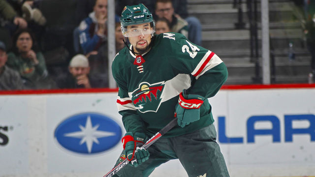 ST. PAUL, MN - OCTOBER 27: Matt Dumba #24 of the Minnesota Wild skates with the puck during a game between the Minnesota Wild and Colorado Avalanche at Xcel Energy Center on October 27, 2018 in St. Paul, Minnesota. The Wild defeated the Avalanche 3-2.