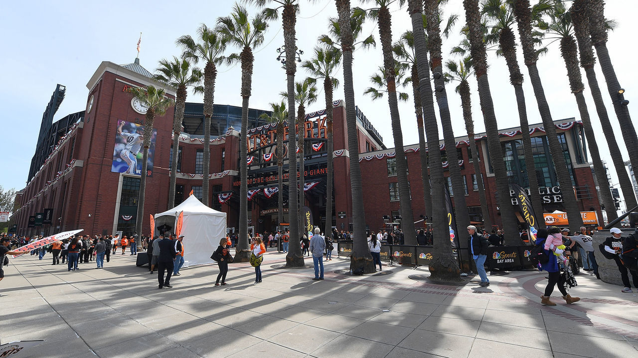 SAN FRANCISCO, CA - APRIL 10: A view of the outside of AT&T Park prior to the opening day game between the Arizona Diamondbacks and San Francisco Giants on April 10, 2017 in San Francisco, California.
