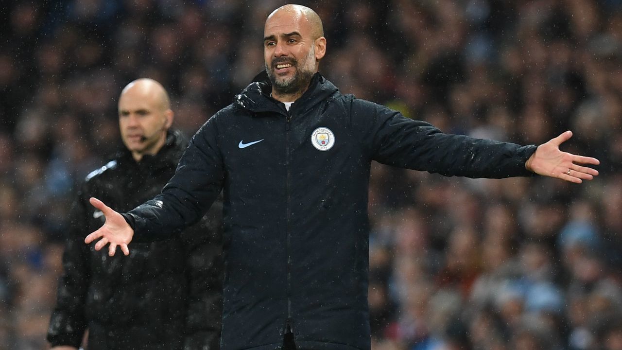 Manchester City's Spanish manager Pep Guardiola reacts on the touchline during the English Premier League football match between Manchester City and Crystal Palace at the Etihad Stadium in Manchester, north west England, on December 22, 2018.
