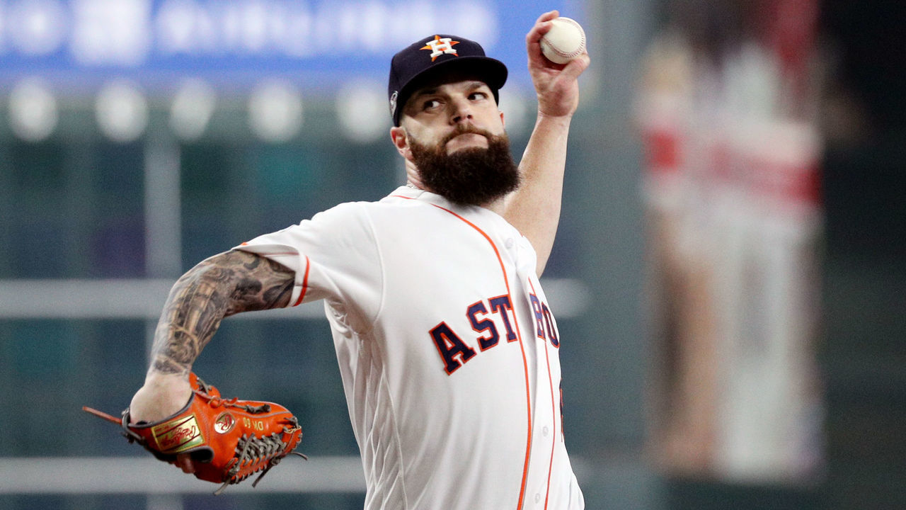 HOUSTON, TX - OCTOBER 16: Dallas Keuchel #60 of the Houston Astros pitches in the first inning during Game 3 of the ALCS against the Boston Red Sox at Minute Maid Park on Tuesday, October 16, 2018 in Houston, Texas.