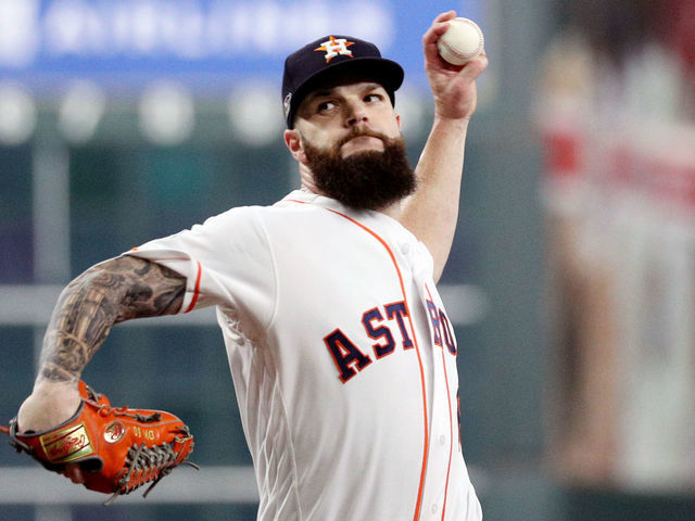 HOUSTON, TX - OCTOBER 16: Dallas Keuchel #60 of the Houston Astros pitches in the first inning during Game 3 of the ALCS against the Boston Red Sox at Minute Maid Park on Tuesday, October 16, 2018 in Houston, Texas.