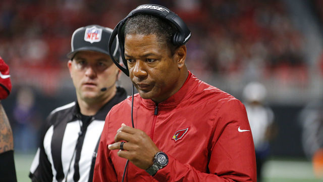 ATLANTA, GA - DECEMBER 16: Arizona Cardinals head coach Steve Wilks walks back to the sideline after speaking to an official in an NFL football game between the Arizona Cardinals and Atlanta Falcons on December 16, 2018 at Mercedes-Benz Stadium.