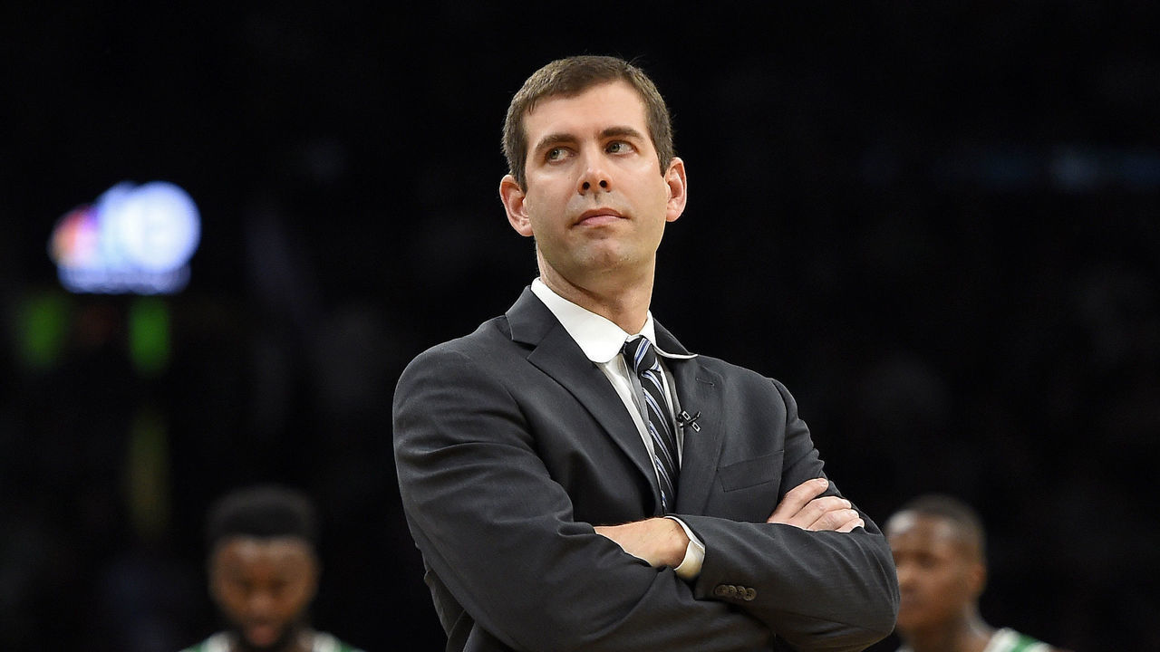 BOSTON, MA - DECEMBER 21: Coach Brad Stevens of the Boston Celtics unhappily looks away from the court during the first quarter of an NBA basketball game against the Milwaukee Bucks at TD Garden in Boston, Massachusetts on December 21, 2018.