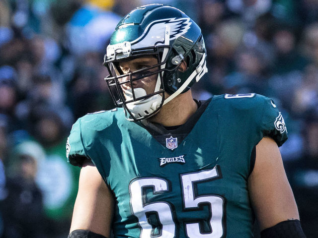 PHILADELPHIA, PA - OCTOBER 21: Lane Johnson #65 of the Philadelphia Eagles walks on the field during the second half against the Carolina Panthers at Lincoln Financial Field on October 21, 2018 in Philadelphia, Pennsylvania. Carolina defeats Philadelphia 21-17.